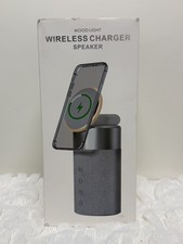 Wireless Charger Bluetooth Speaker LED Mood Light Bedside Lamp Magnetic Stand S0