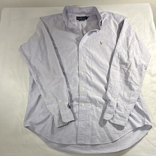 Ralph Lauren Classic Fit Men's 16 Blue Solid Button-Down Shirt Pony Logo