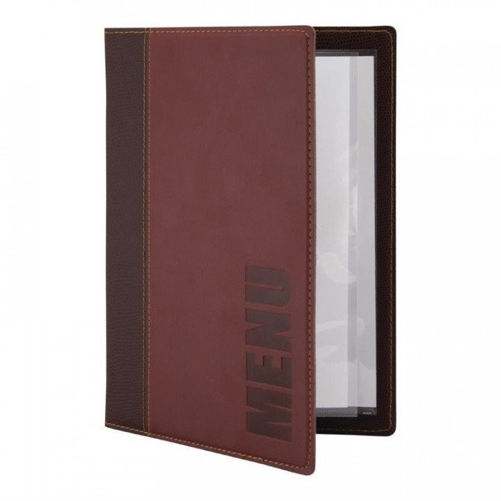 Protège-menu A5 rouge foncé contemporain haute résistance 4 vues