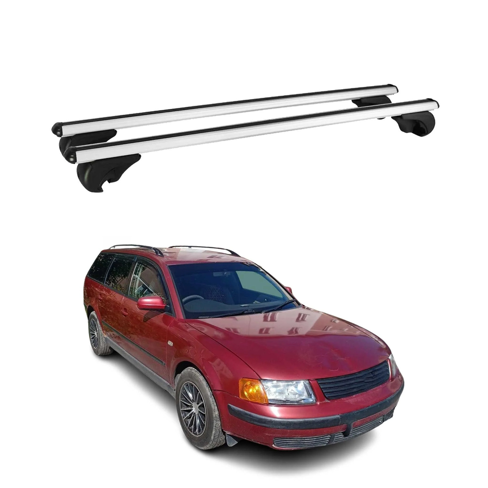 Barres de toit en aluminium aérodynamique pour Passat Variant 1997-2005 de couleur argentée