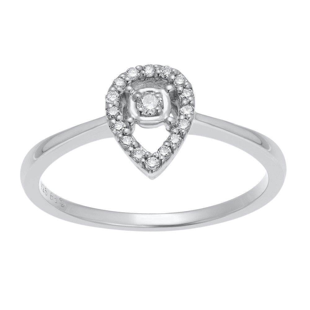 Teardrop Promise Ring for Women 0.10 cts White Diamonds Sterling Silver - Size 5