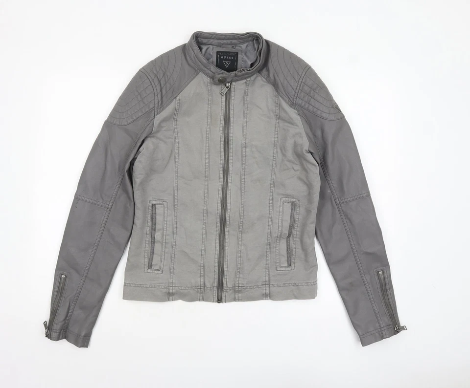 Chaqueta de motociclista GUESS para mujer talla XS gris manga corta larga informal cremallera completa cremallera - Imagen 2 de 4