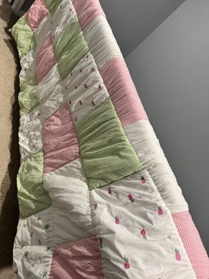 Vtg Lilly Pulitzer Queen Bee Comforter Euro Shams Pink Green Gingham Pineapple