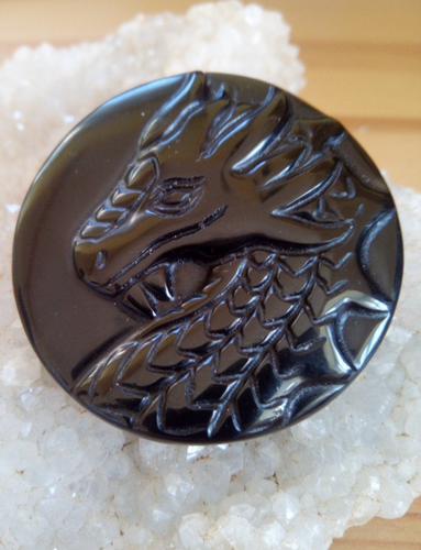 Drachenmedaillon, Drachen Anhänger, Obsidian, Obsidiandrache,d 4cm