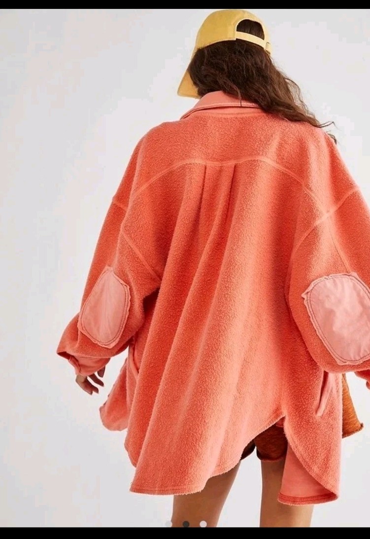 Free People Ruby Oversized Fleece Shirt Jacket in pink/peach Button-up Pockets