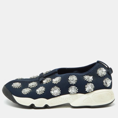 Baskets à enfiler Dior bleu marine maille fusion ornées pointure 39