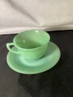 Fire King Jadeite Green 1950's Ribbed Coffee Tea Cup And Saucer Jane Ray Kitchen