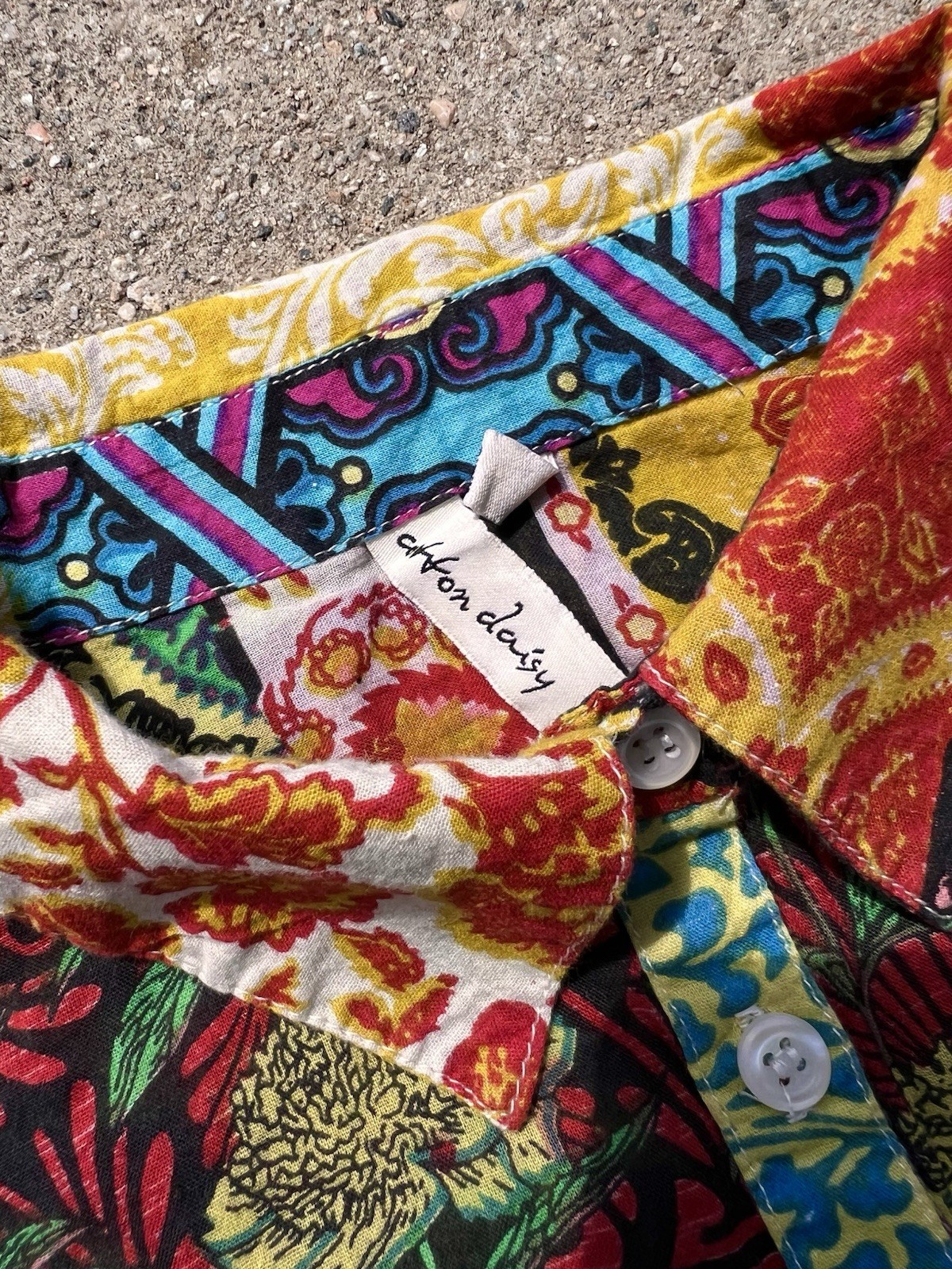 Multicolored Patchwork Dye Cotton Daisy Blouse - … - image 10