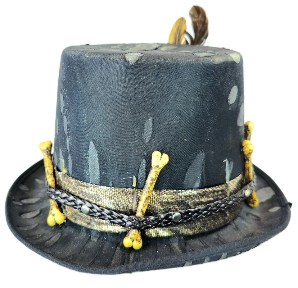Sombrero de copa Spirit negro vudú calavera huesos pluma bruja doctor steampunk adulto talla Foto 3 de 4