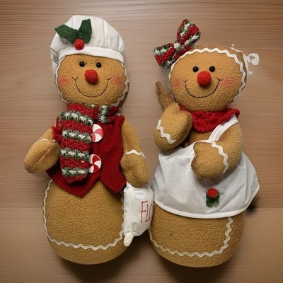 Gingerbread Christmas Plush Dolls Mr & Mrs Chef Bakers Stuffed Toys Set of 2