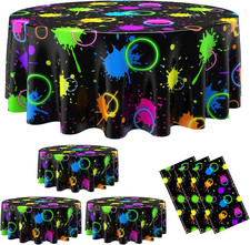 6 Pcs Neon Glows Party Table Cloths for Parties 84" round Disposable Plastic Tab