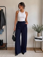 NWT Wild Fable navy pinstripe wide-leg trousers XS **needs hook