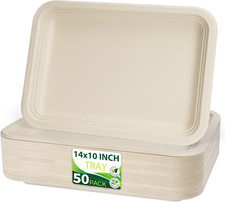 50 Pack Brown 14" Heavy Duty Disposable Rectangle Food Trays, Compostable Extra 