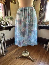 Vintage 60  s Sheer Slip Skirt Sz. 14 Blues/White/Pink Print