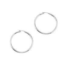 14k White Gold Polished Hoop Earrings 1.5x30mm 