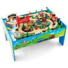 Train Table, 80 Pieces Wooden Kids Activity Toy Table Playset with Reversible...