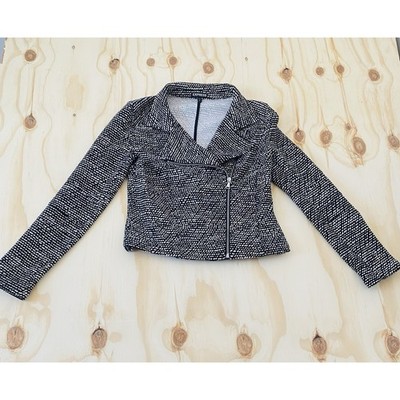 Express Moto Jacket Womens M Black White Textured Knit Full Zip Asymmetrical