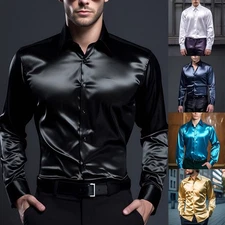 Mens Workwear Shirt Cocktail Comfy Dress Shirt Long Sleeve Party Shirts