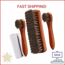 Unekez 4-Piece Horsehair Shoe Brush Shine Kit, Shoe Polish Kit, Leather Shoes Bo