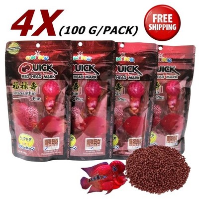 4X OKIKO Quick Red Head Mark Flowerhorn Fish Food Floating Type High Proteins Gr