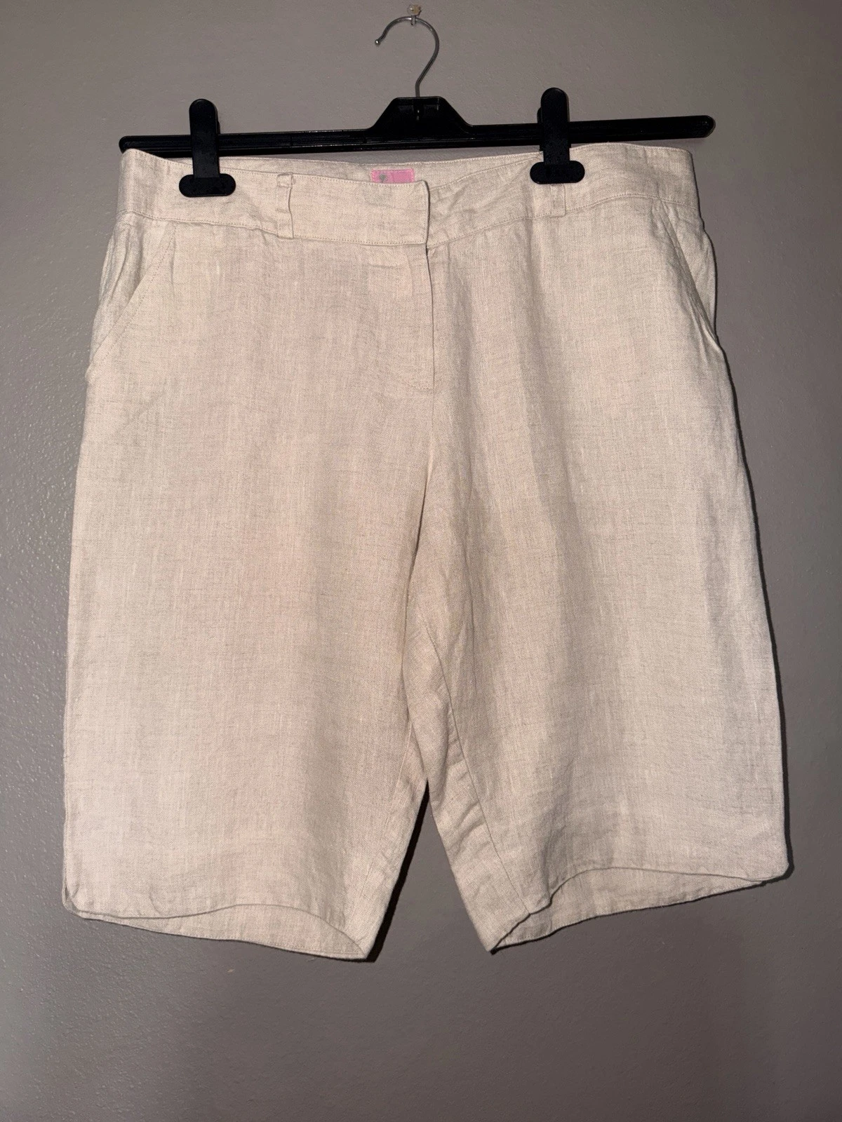 Molly B Womens Linen Bermuda Shorts Size 10 Beige Oatmeal Summer Casual