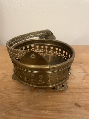 Vintage Messing & Kupfer Korbgeflecht Fuß Topf Ständer Korbgriff Retro Füße