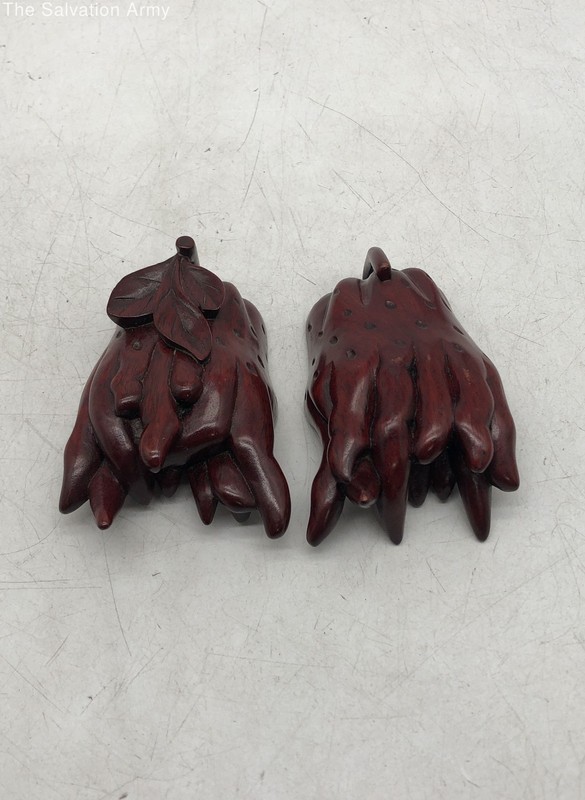 Vintage Brown Hard Wood Carved Decorative Religious Buddha's Hand Pair