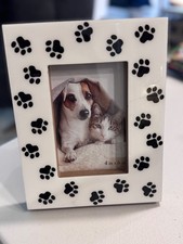 4x6 Paw Print Photo Frame White with Black Paw Prints Pet Picture Frame Dog Cat