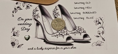 Hochzeitstag Lucky Sixpence Geschenkkarte für die Braut zum Glück Andenken 