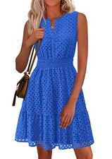 Women's Summer Eyelet A Line Short Dresses,Blue,XL