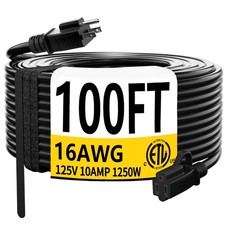 Black Outdoor Extension Cord 100 FT Waterproof Flexible 16/3 Gauge Power Cord
