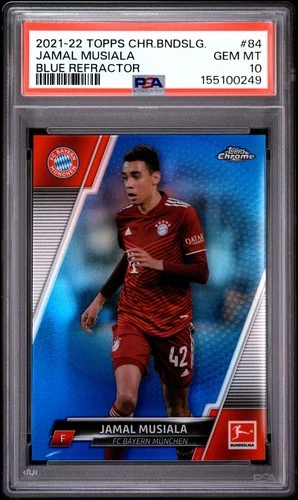 PSA 10 2021-22 Topps Chrome Bundesliga Jamal Musiala Blue Refractor /150 #84