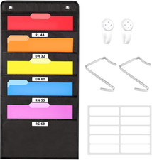 10-Pocket Hanging Wall File Organizer, Black Storage Pocket Chart for Office/Cla