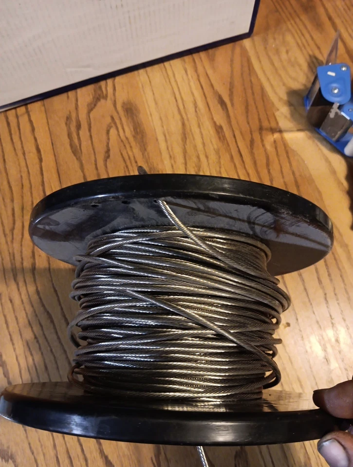 Катушка для кабеля 5/32 дюйма 1x19 400 футов нержавеющая сталь NO50071#2-1243. Открытый 1/3 + слева - Изображение 4 из 4