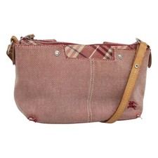 BURBERRY Nova Check Blue Label Shoulder Bag Canvas Red Silver Auth ti3084