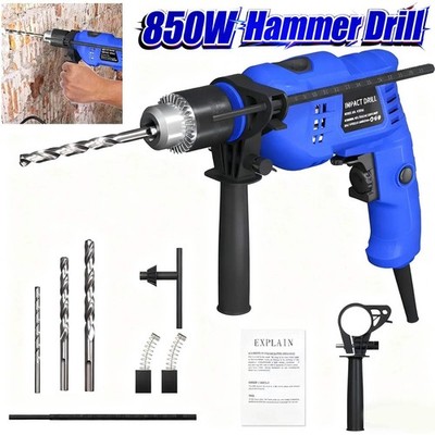 850W Elektro Akku Schlaghammer Bohrmaschine mit Bohrer Set Werkzeugset für Wood Co