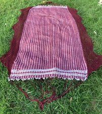 Handmade Purple Print Hammock w/ Crochet Fringe Border Reversible Outdoor Living