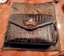 VINTAGE BROWN CROCODILE PATTERN LEATHER CLUTCH PURSE BAG