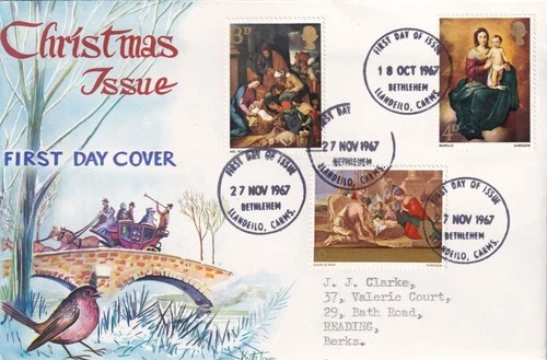 GB Connoisseur FDC: 1967 CHRISTMAS + Double Dated Bethlehem FDI CDS
