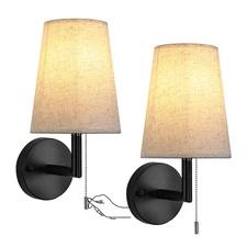 Set of 2 Vintage Pull Chain Wall Sconces Bedroom Living Room Wall Light Fixture
