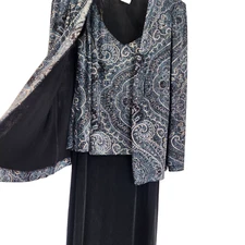 Vtg ALEX EVENINGS Size 10 Shimmer Glitter 2pc SET Maxi Gown Jacket Wedding Party