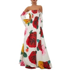 Women's Off Shoulder backless Floral Printed Casual Long Swing Maxi Dresses
