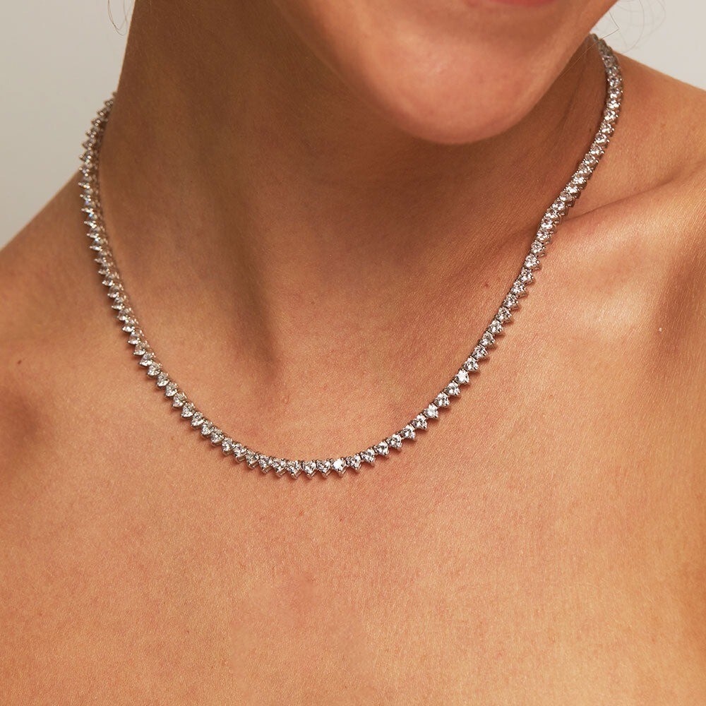 Genuine Lab Grown Prong Diamond Tennis Necklace CT 14k Gold