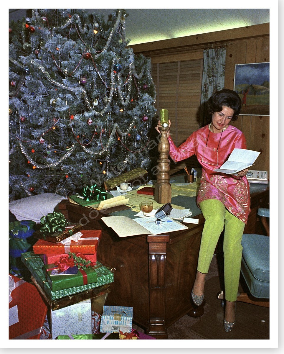 Lady Bird Johnson At Christmas Tree 1965 LBJ Ranch 8 x 10 Silver