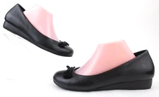 Vionic Lydia Bow Low Wedge Ballerina Shoes Black Leather 9.5 