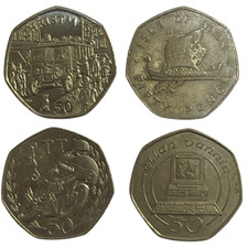 ISLE OF MAN 50P / PENCE- LARGE -4 COIN COLLECTION- CHRISTMAS - IBM - VIKING - TT