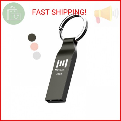 MOSDART 32GB FAT32 USB Flash Drive Waterproof Thumb Drive Metal Keychain Zip Dri