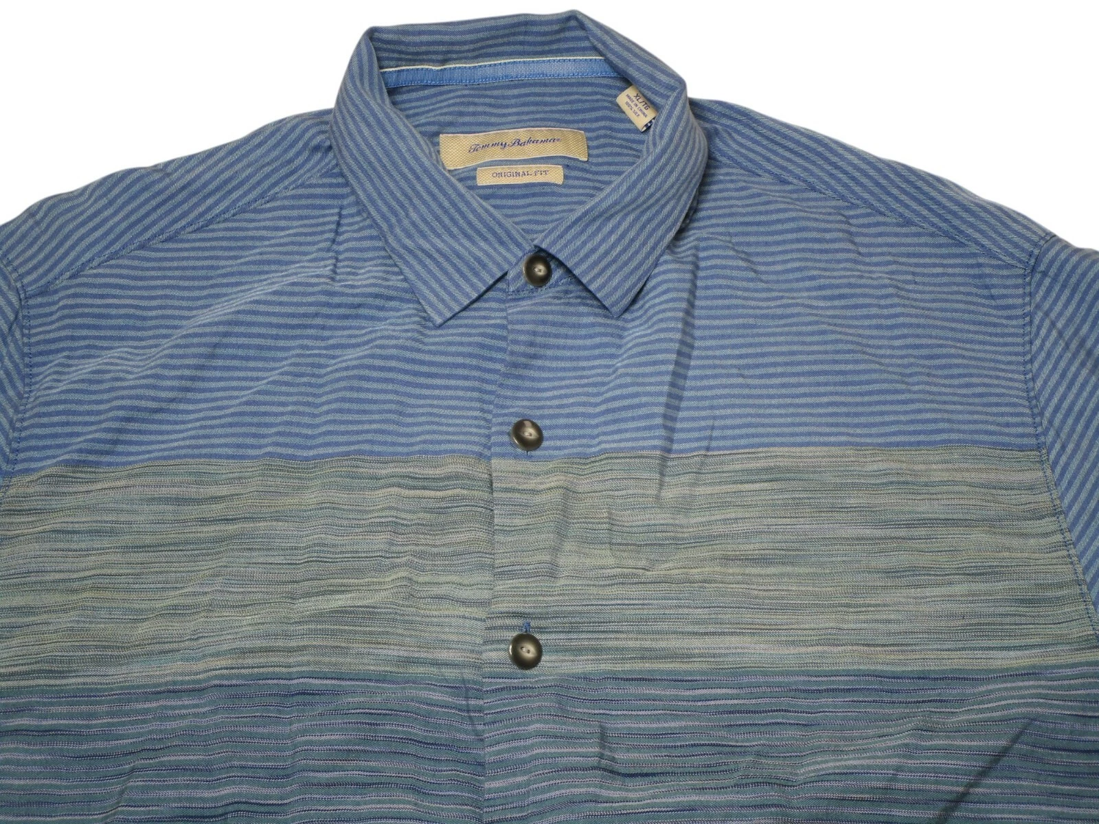 Tommy Bahama Men's Size - XL Blue Striped Silk Hawaiian Beach Shirt