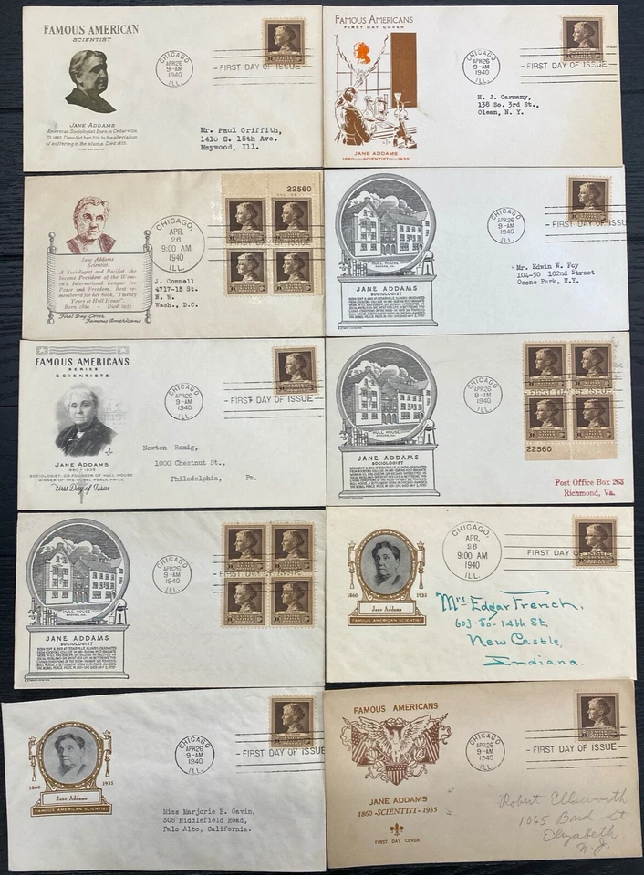 #878 Jane Addams Famous American lot of 13 Mixed cachet First Day covers - Image 2 of 2