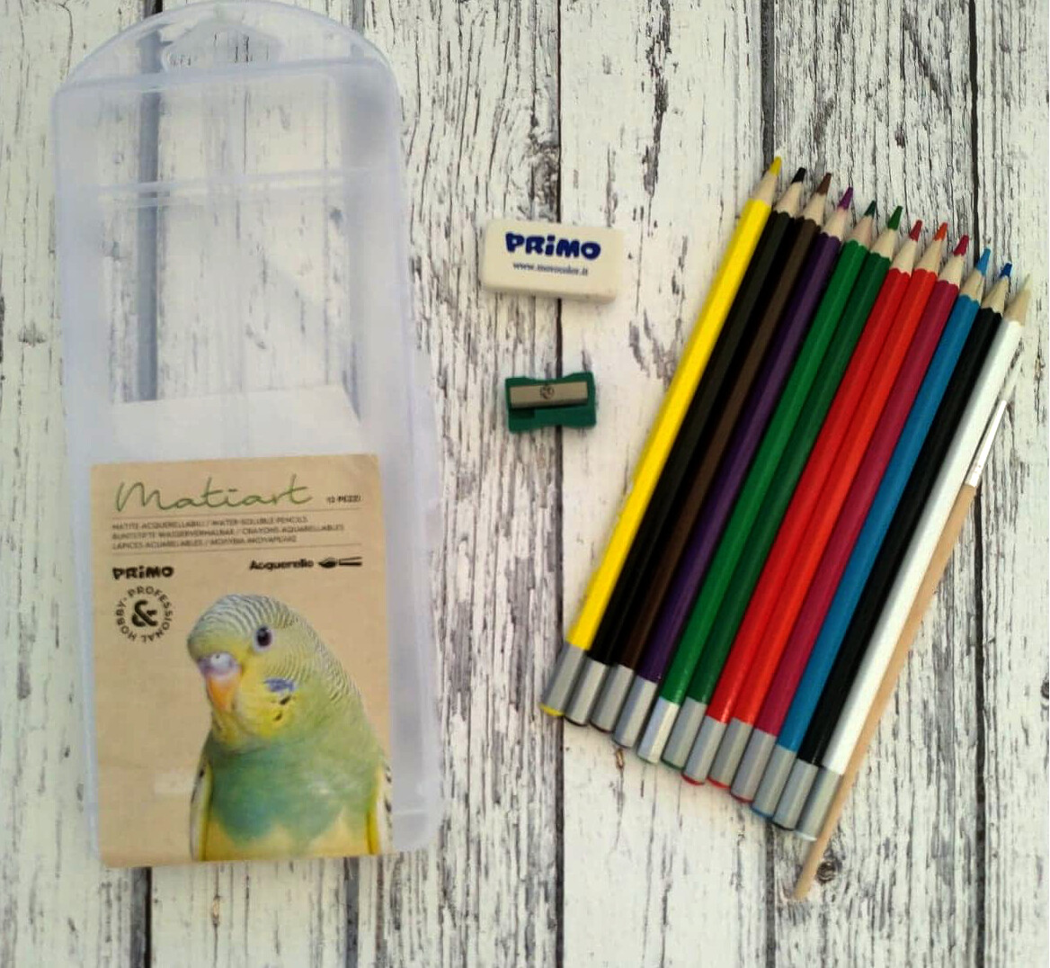 Primo Water-soluble coloured pencils - 12 pack - includes blending brush